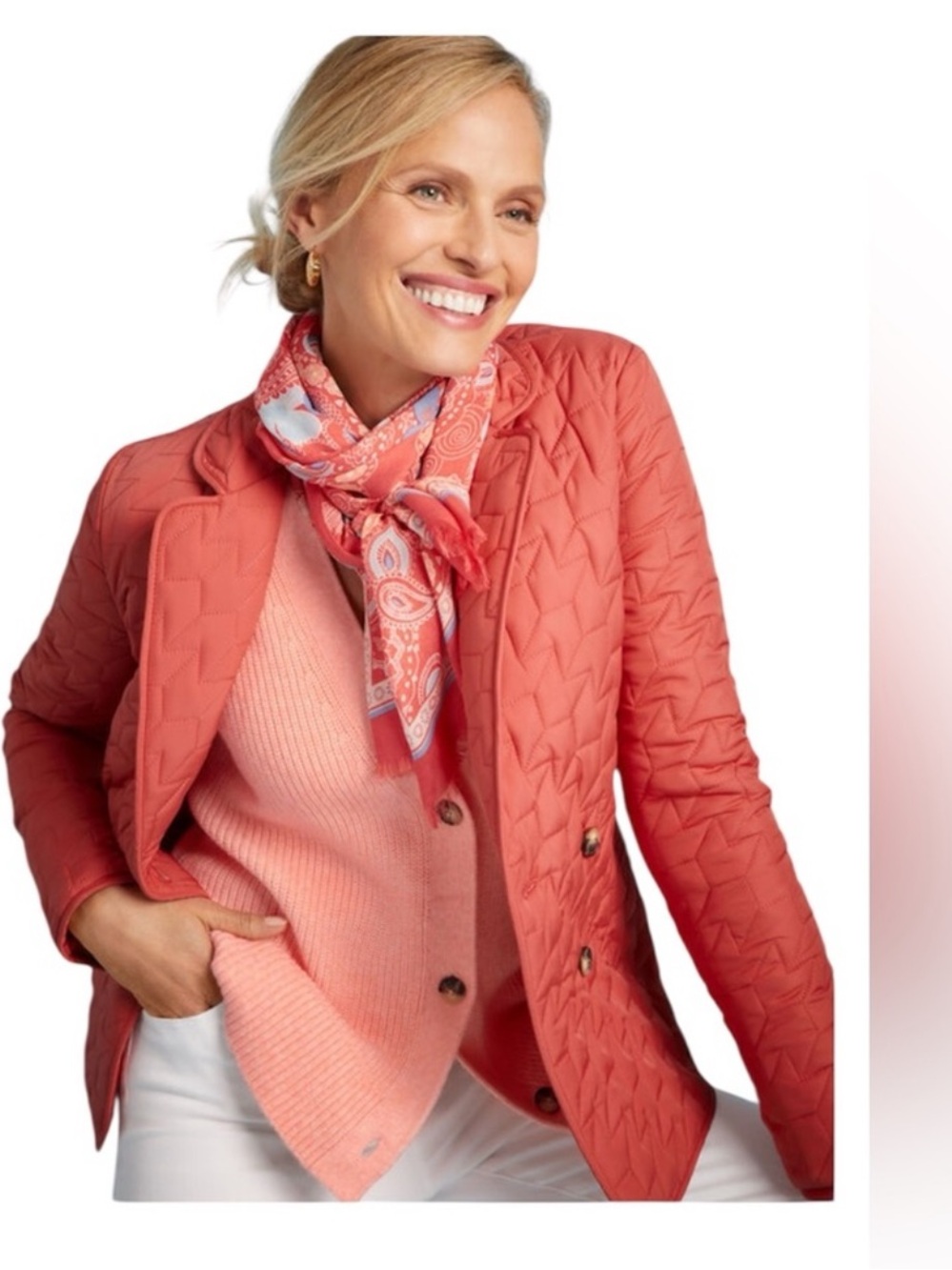 Talbots Coral Quilted Blazer Jacket. Size XL Petite